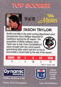 1994 Dynamic NSW Rugby League '94 Masters #54 Jason Taylor Back
